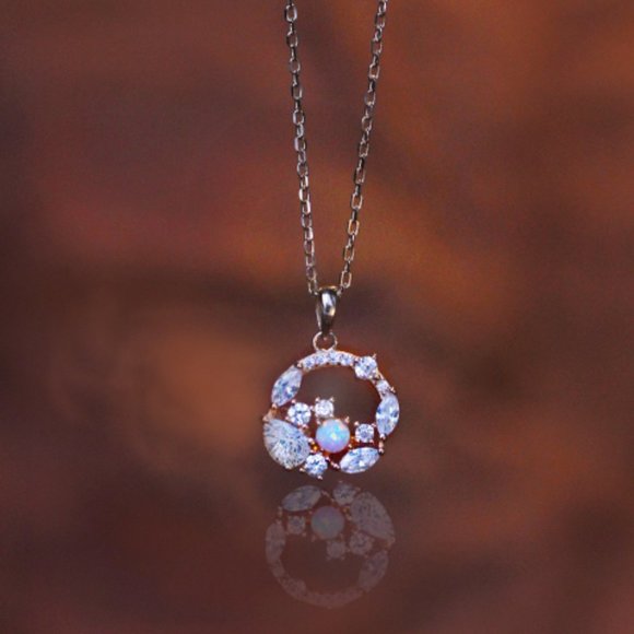 Jewelry - Gold Vermeil Rose Gold Fire Opal Floral Necklace